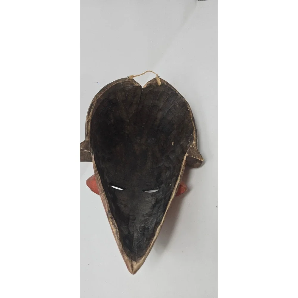 Vtg Tribal art African hand carved wood Punu spirit wall mask primitive rustic‎